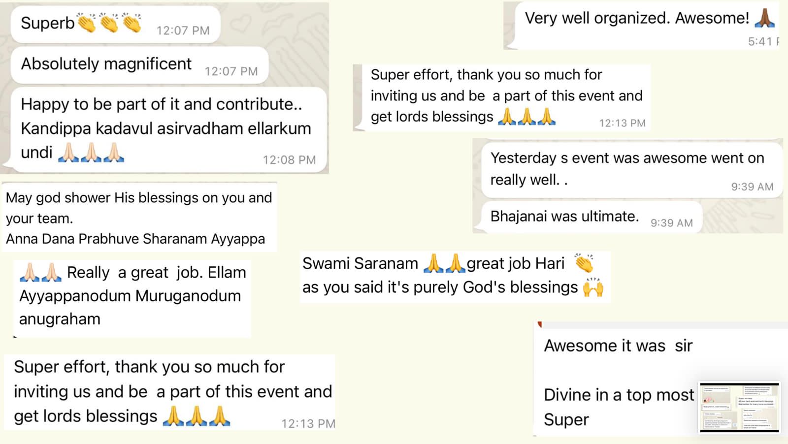 WhatsApp reactions from attendees praising the DSST event